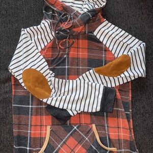 7th Ray Striped and Plaid Hoodie with Brown Accents